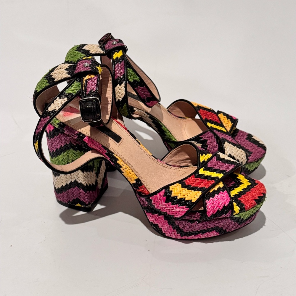 Topshop Colorful Chevron Rafia Platform Heel Sandals Size EU 37